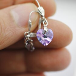 Crystal VL Glam Heart Earrings with 10 mm Swarovski Crystals, handmade