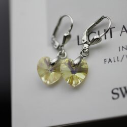 Jonquil Glam Heart Earrings with 10 mm Swarovski Crystals, handmade