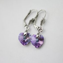 Silver Night Glam Heart Earrings with 10 mm Swarovski Crystals, handmade