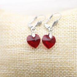 Siam Glam Heart Earrings with 10 mm Swarovski Crystals,...