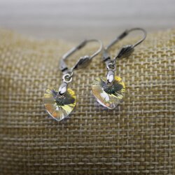 Crystal AB Glam Heart Earrings with 10 mm Swarovski Crystals, handmade