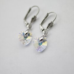Crystal AB Glam Heart Earrings with 10 mm Swarovski Crystals, handmade