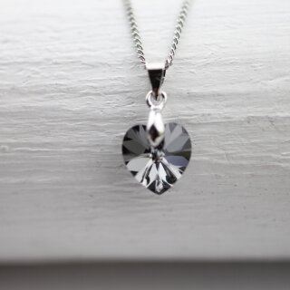 Crystal Silver Night Glam Heart Necklace with 10 mm...