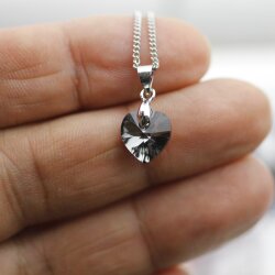 Crystal Silver Night Glam Heart Necklace with 10 mm Swarovski Crystals, handmade
