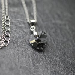 Crystal Silver Night Glam Heart Necklace with 10 mm Swarovski Crystals, handmade