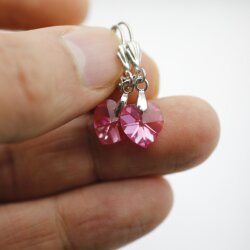Rose Glam Heart Earrings with 10 mm Swarovski Crystals, handmade