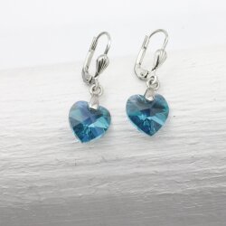 Blue Zircon Glam Heart Earrings with 10 mm Swarovski...