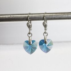 Blue Zircon Glam Heart Earrings with 10 mm Swarovski Crystals, handmade