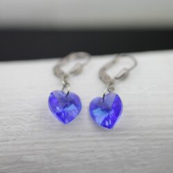 Majestic Blue Glam Heart Earrings with 10 mm Swarovski Crystals, handmade