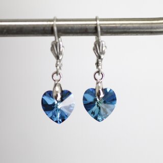 Bermuda Blue Glam Heart Earrings with 10 mm Swarovski Crystals, handmade