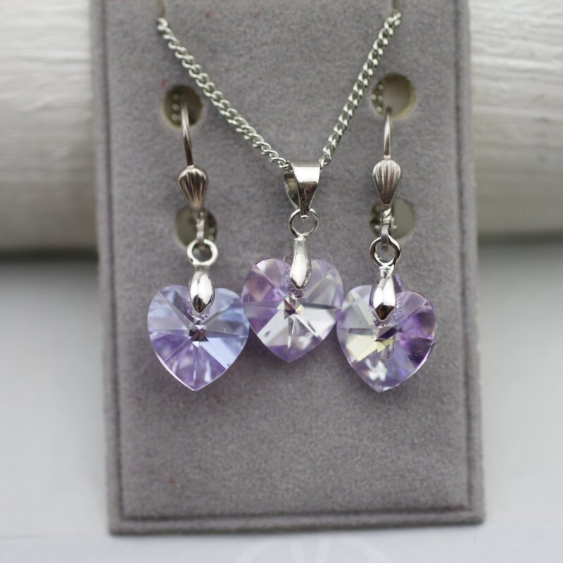 Frontera Más temprano Diagnosticar Violet Glam Heart Earring Necklace Set with 10 mm Swarovski Crystals,,  20,00 €