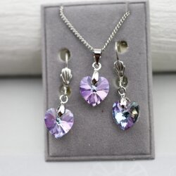 Crystal VL Glam Heart Earring Necklace Set with 10 mm...