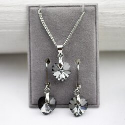 Crystal Silver Night Glam Heart Earring Necklace Set with...