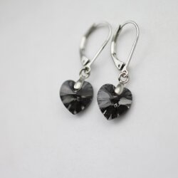 Crystal Silver Night Glam Heart Earring Necklace Set with 10 mm Swarovski Crystals, handmade