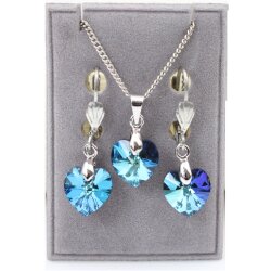 Bermuda Blue Glam Heart Earring Necklace Set with 10 mm...
