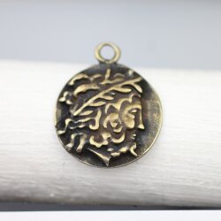 1 Head of Zeus Greek Coin Pendant, Antique Bronze
