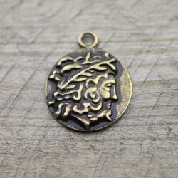 1 Head of Zeus Greek Coin Pendant, Antique Bronze