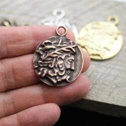 1 Head of Zeus Greek Coin Pendant, Antique Copper