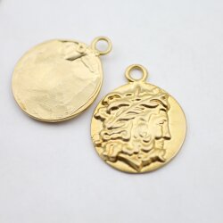 1 Head of Zeus Greek Coin Pendant, Matte Gold