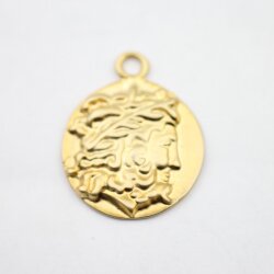 1 Head of Zeus Greek Coin Pendant, Matte Gold