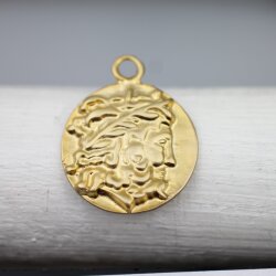 1 Head of Zeus Greek Coin Pendant, Matte Gold