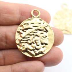 1 Head of Zeus Greek Coin Pendant, Matte Gold