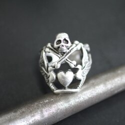 Schädel Knochen Kreuz Ring, Silber Totenkopf