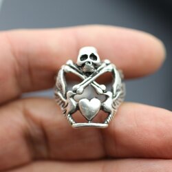 Skull Bone Cross Ring, Flying Love Heart Ring