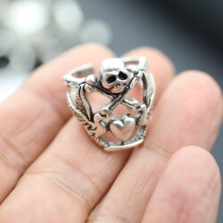 Schädel Knochen Kreuz Ring, Silber Totenkopf