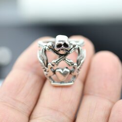 Schädel Knochen Kreuz Ring, Silber Totenkopf