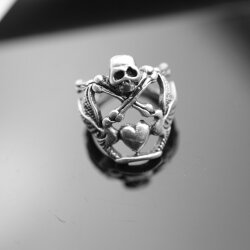 Schädel Knochen Kreuz Ring, Silber Totenkopf