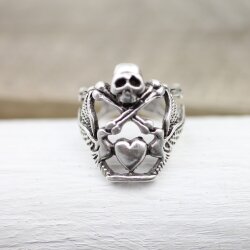 Schädel Knochen Kreuz Ring, Silber Totenkopf