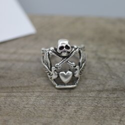 Schädel Knochen Kreuz Ring, Silber Totenkopf