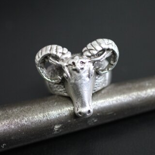 Ram head ring, Silver ram ring, Aries ring