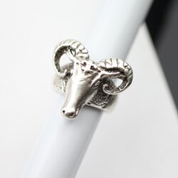 Ram head ring, Silver ram ring, Aries ring