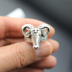 Ram head ring, Silver ram ring, Aries ring