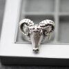 Ram head ring, Silver ram ring, Aries ring