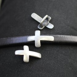 10 Dark Silver Cross Sliderbeads, Curved Cross Slider For Regaliz
