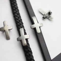 10 Dark Silver Cross Sliderbeads, Curved Cross Slider For Regaliz