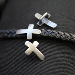 10 Dark Silver Cross Sliderbeads, Curved Cross Slider For Regaliz