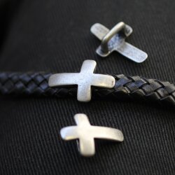 10 Dark Silver Cross Sliderbeads, Curved Cross Slider For Regaliz