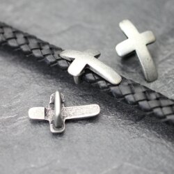 10 Dark Silver Cross Sliderbeads, Curved Cross Slider For...