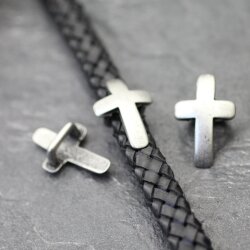 10 Dark Silver Cross Sliderbeads, Curved Cross Slider For Regaliz