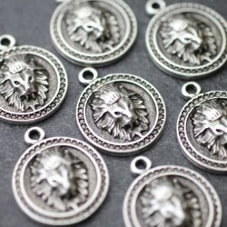 5 Antique Silver Lion Pendants, Lion Medallion, Lion Head