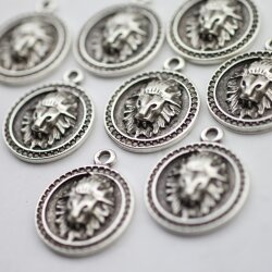 5 Antique Silver Lion Pendants, Lion Medallion, Lion Head