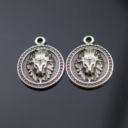 5 Antique Silver Lion Pendants, Lion Medallion, Lion Head