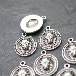 5 Antique Silver Lion Pendants, Lion Medallion, Lion Head