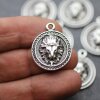 5 Antique Silver Lion Pendants, Lion Medallion, Lion Head