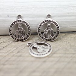 10 Antque Silver Miraculous Medal, Holy Mary charms