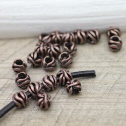 10 floral Beads, Antique Copper